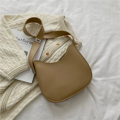 Vintage PU Leather Shoulder Bag Half-Moon Underarm Bag