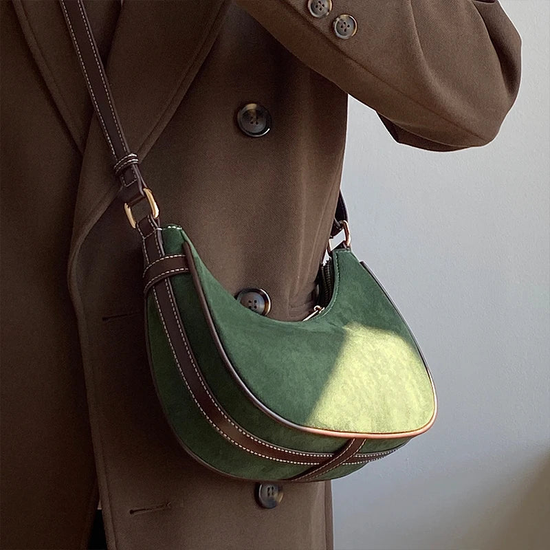 Vintage Half Moon Women Shoulder Bags Matte Leather Ladies Small Handbags