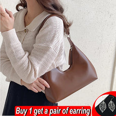 Vintage Half-moon Shoulder Bag For Women PU Leather Small Underarm Bag