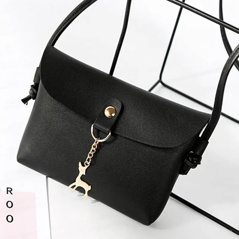 Vintage Messenger Bag for Women with Deer Pendant Flap Crossbody Shoulder Bag