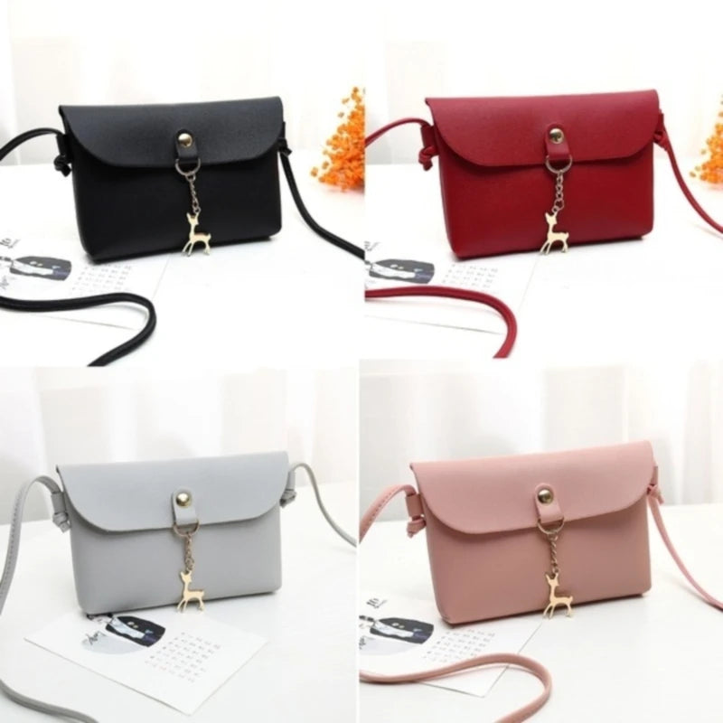 Vintage Messenger Bag for Women with Deer Pendant Flap Crossbody Shoulder Bag