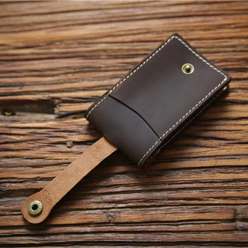 Vintage Leather Key Wallet Crazy Horse Key Holder Men Mini Household Housekeeper