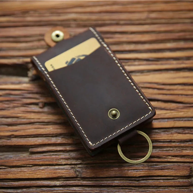 Vintage Leather Key Wallet Crazy Horse Key Holder Men Mini Household Housekeeper