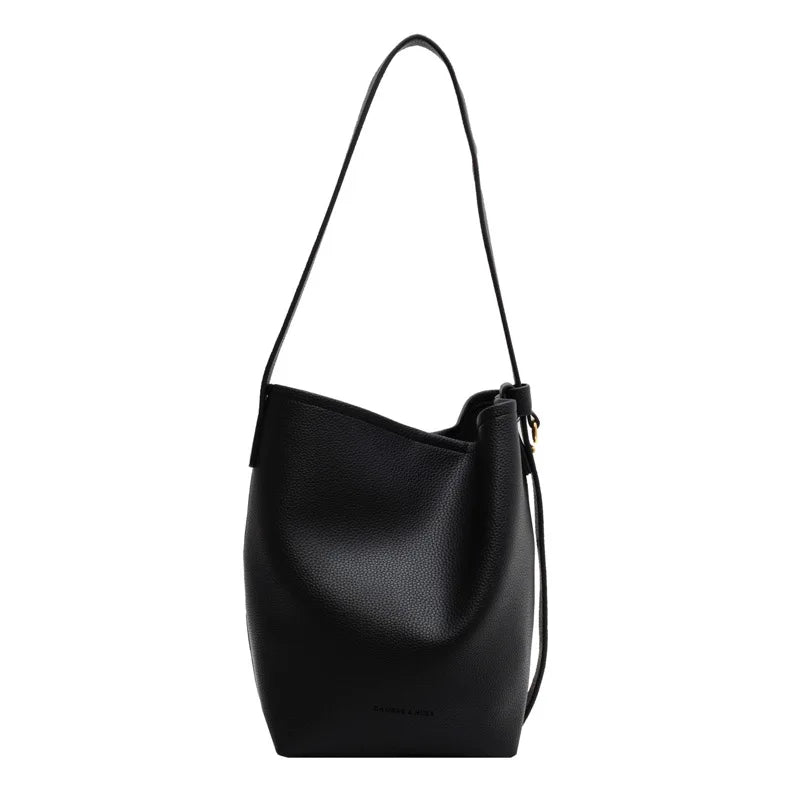 Vintage High Capacity Tote Bucket Bag PU Leather Shoulder Bag for Women Handbags