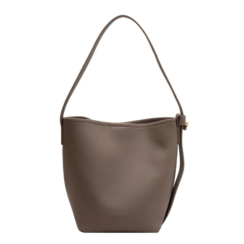 Vintage High Capacity Tote Bucket Bag PU Leather Shoulder Bag for Women Handbags