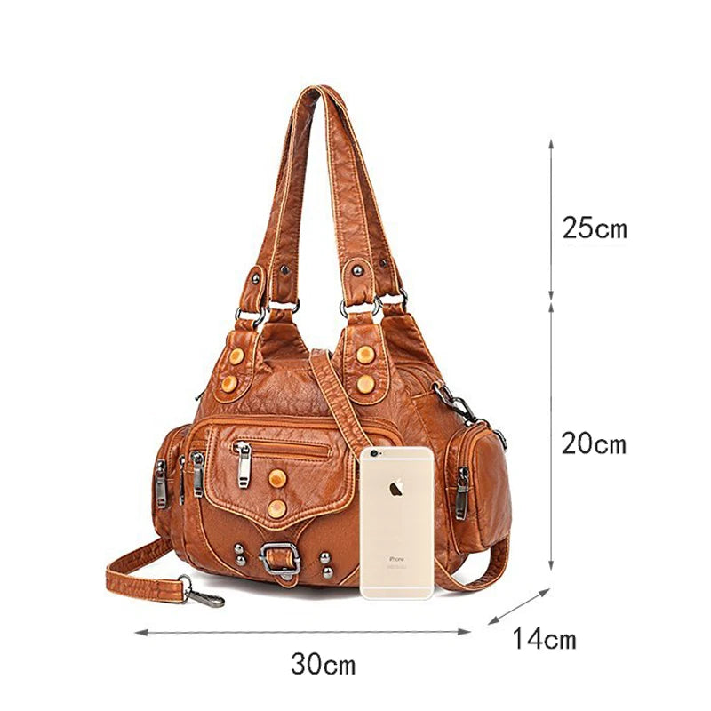 Vintage High Leather Handbags Handbag Ladies Soft Tote Bag