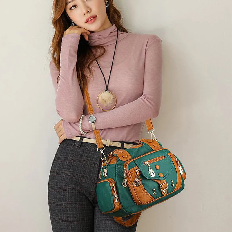 Vintage High Leather Handbags Handbag Ladies Soft Tote Bag