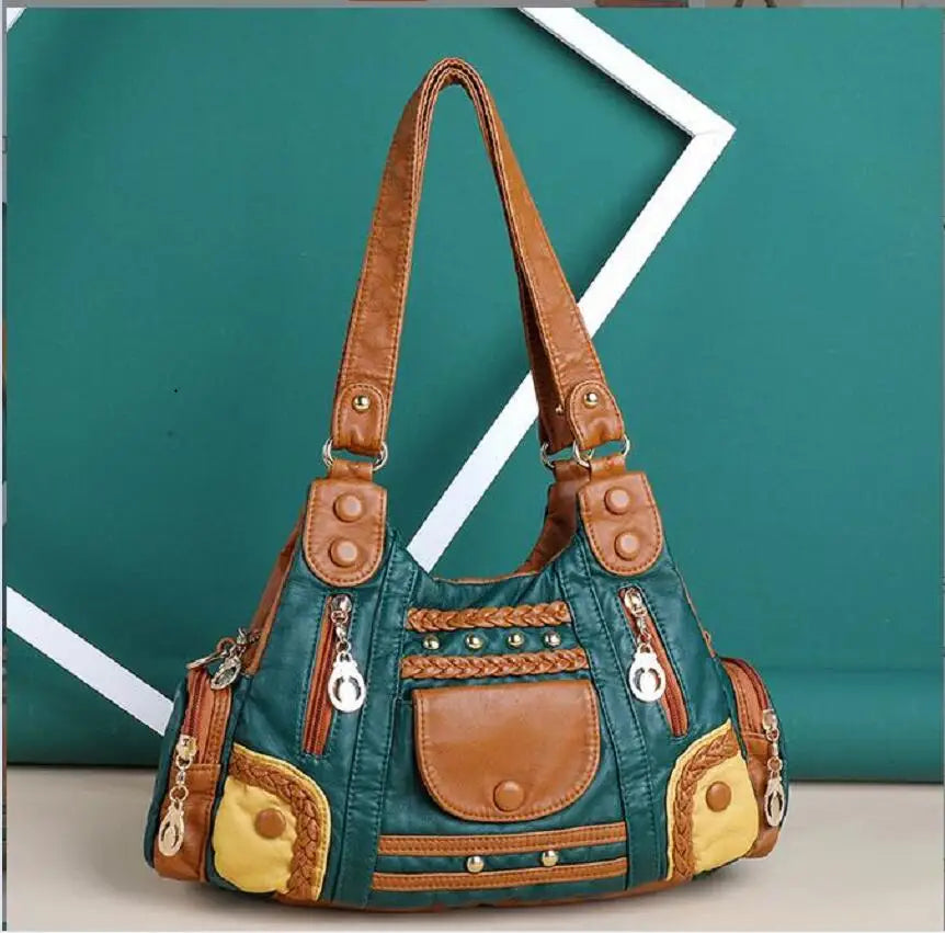 Vintage High Leather Handbags Female Bag Ladies Hand Bags for Women