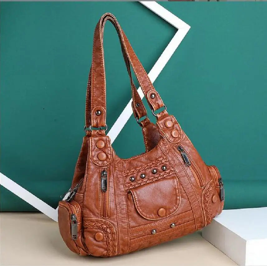 Vintage High Leather Handbags Female Bag Ladies Hand Bags for Women