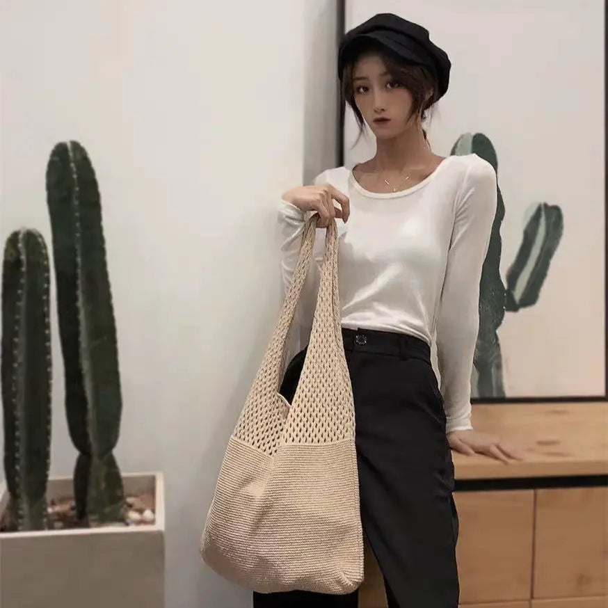Vintage Woven Women Shoulder Bag Handbag Large Tote for Summer Beach Travel