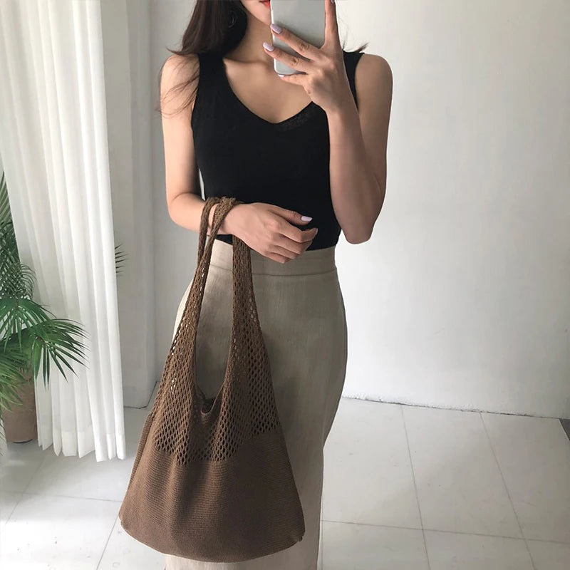 Vintage Woven Women Shoulder Bag Handbag Large Tote for Summer Beach Travel