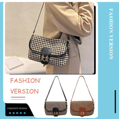 Vintage Houndstooth Print Women Shoulder Bag Woolen Cloth Crossbody Bags