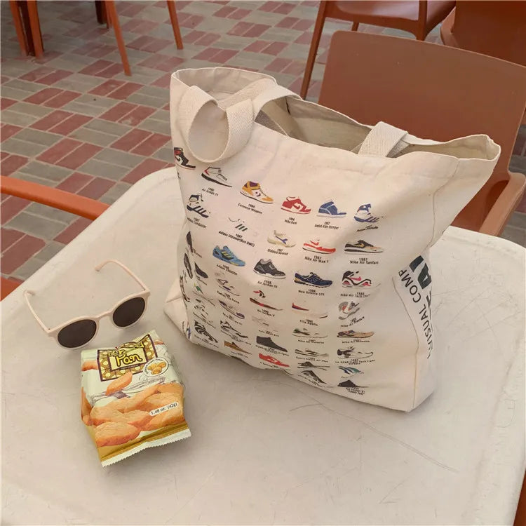 Vintage Ins Print Female Handbag Canvas Shoulder Bag