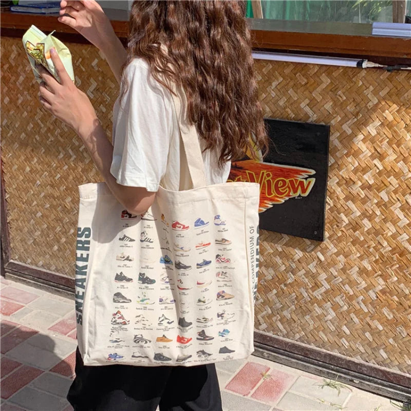 Vintage Ins Print Female Handbag Canvas Shoulder Bag