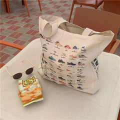 Vintage Ins Print Female Handbag Canvas Shoulder Bag