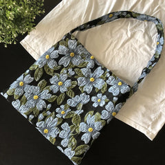 Vintage Jacquard Women Cloth Shoulder Shopping Bag Retro Ladies Underarm Bag