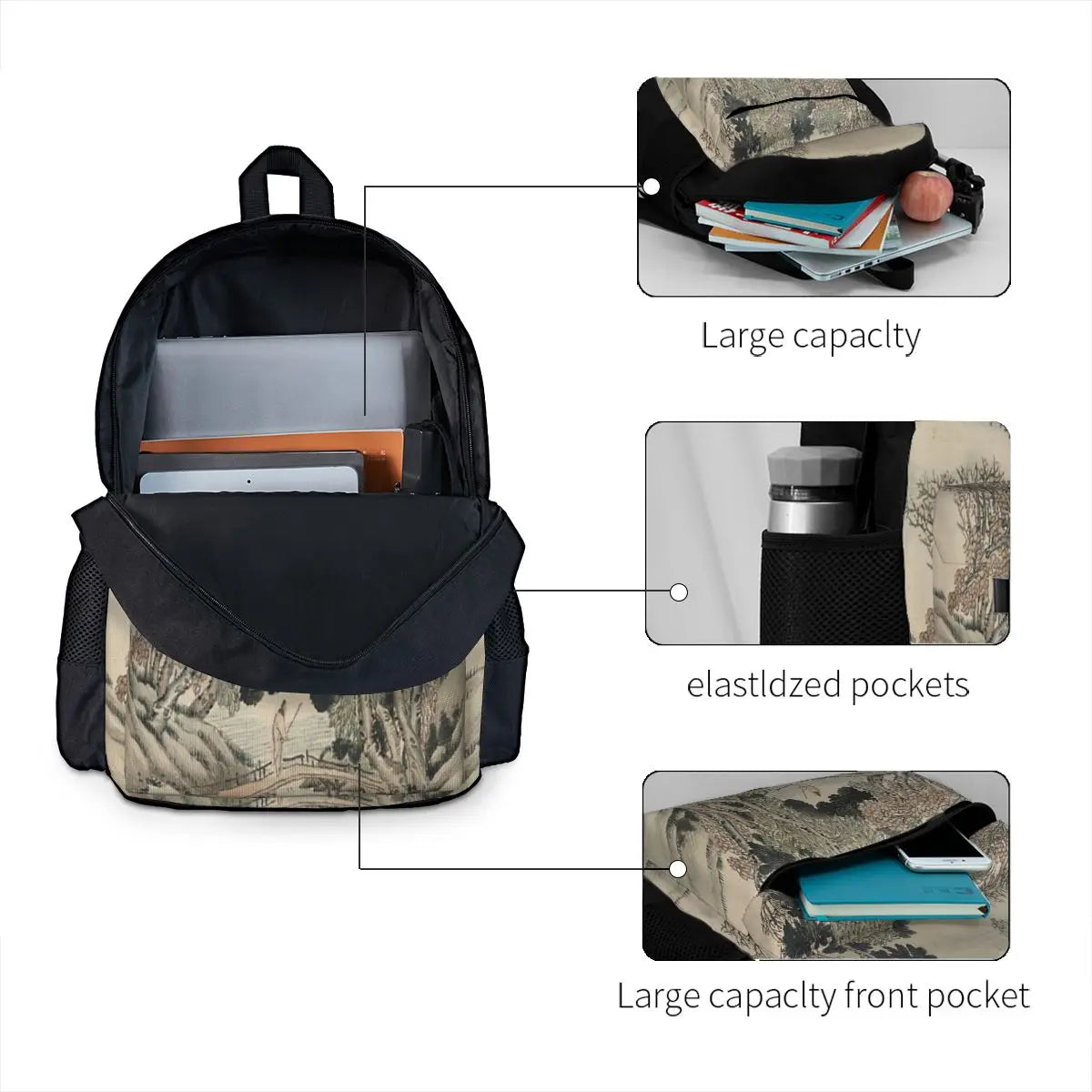 Vintage Japanese Landscape Painting Backpacks Men's Backpacks Bags For Women