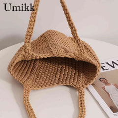 Vintage Knitting Handbags Beach Bag Soft Portable for Seaside Vacation