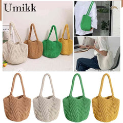 Vintage Knitting Handbags Beach Bag Soft Portable for Seaside Vacation