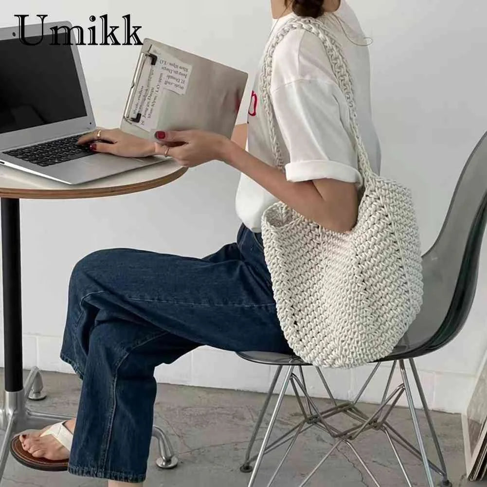 Vintage Knitting Handbags Beach Bag Soft Portable for Seaside Vacation
