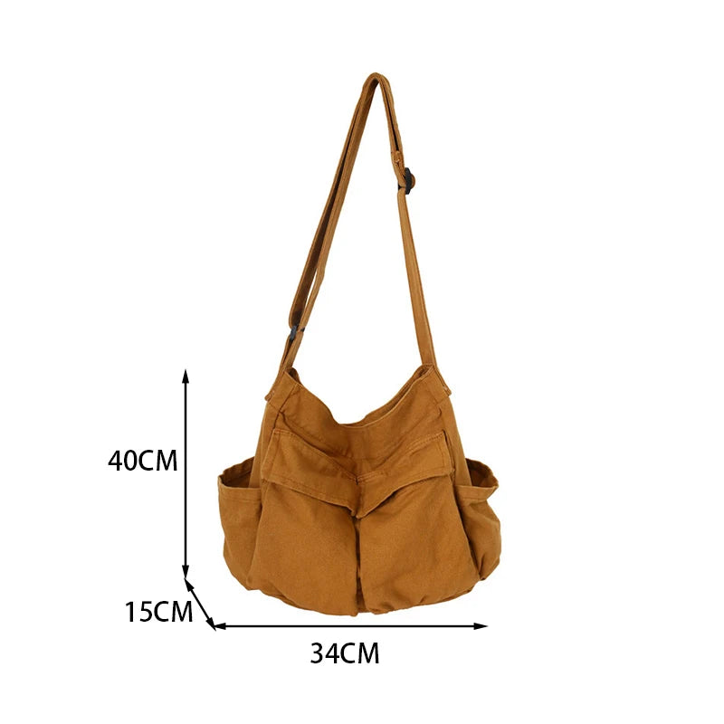 Large Capacity Canvas Shoulder Bag Women Crossbody Bag Solid Canvas