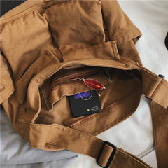 Large Capacity Canvas Shoulder Bag Women Crossbody Bag Solid Canvas