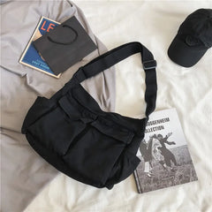 Large Capacity Canvas Shoulder Bag Women Crossbody Bag Solid Canvas