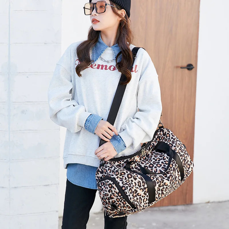 Leopard Print Sports Yoga Fitness Travel Bag for Women