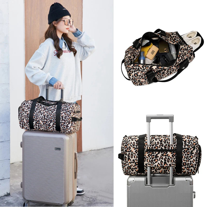 Leopard Print Sports Yoga Fitness Travel Bag for Women