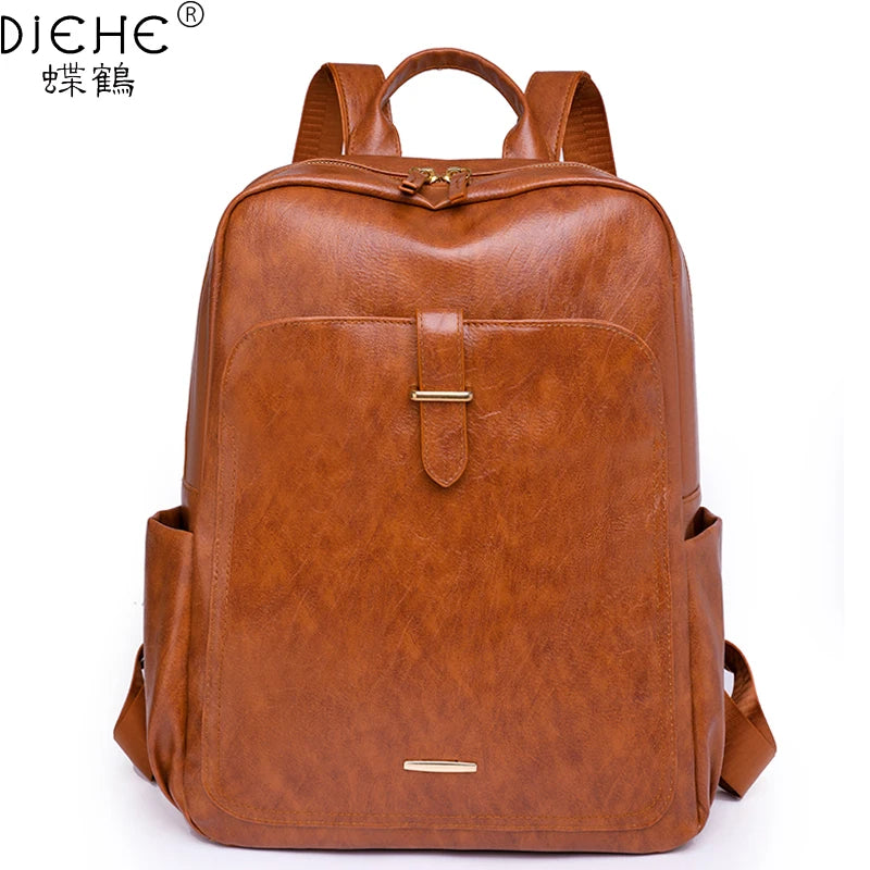 Vintage Pu Leather Women Backpack Laptop Bag for Teenage Girl
