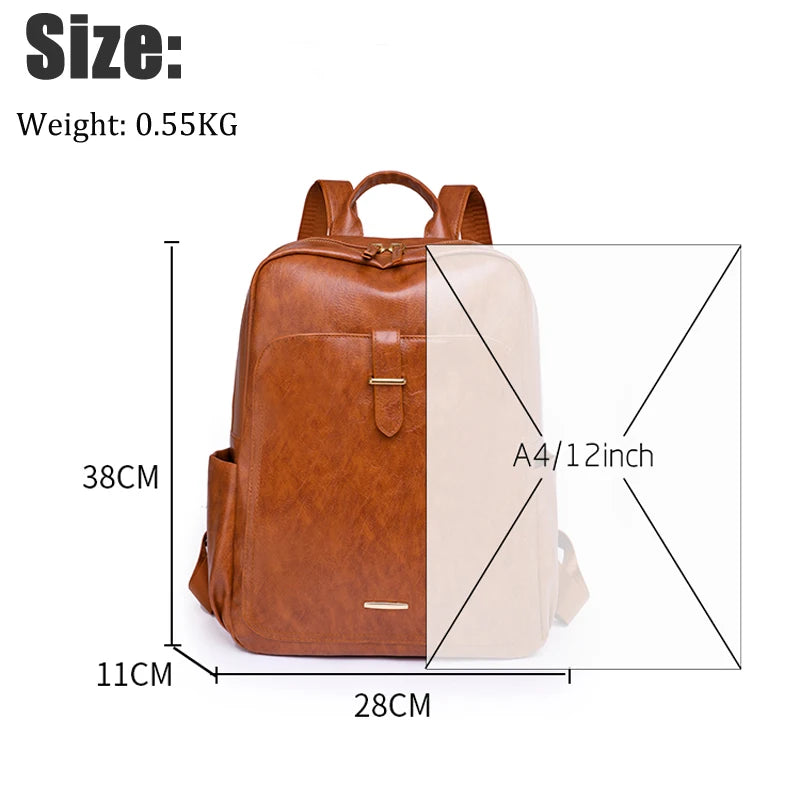 Vintage Pu Leather Women Backpack Laptop Bag for Teenage Girl
