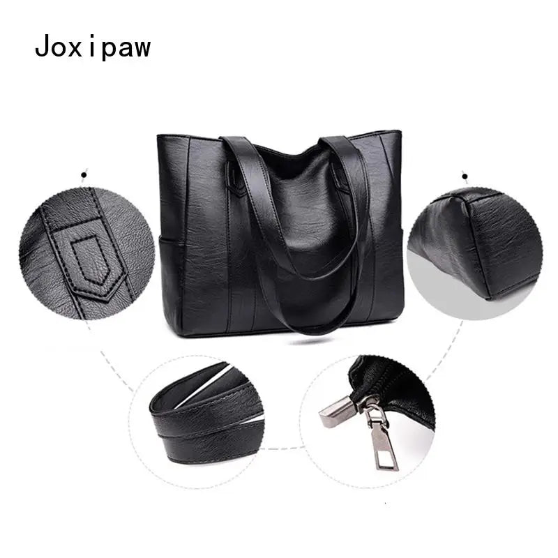 Vintage Large Capacity Shoulder Bag for Women Casual Solid Female Tote Bags