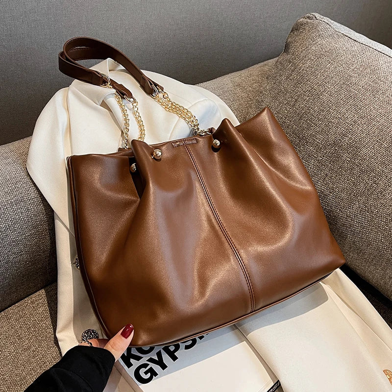 Vintage PU Leather Shoulder Bag for Women Handbags Purses Tote Bags