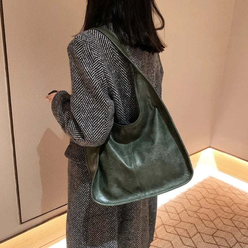 Vintage Large PU Leather Shoulder Side Bags for Women High Capacity Handbags
