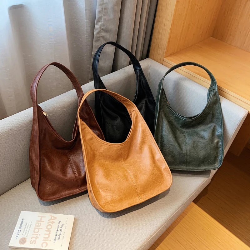 Vintage Large PU Leather Shoulder Side Bags for Women High Capacity Handbags