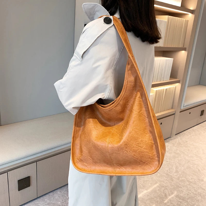 Vintage Large PU Leather Shoulder Side Bags for Women High Capacity Handbags