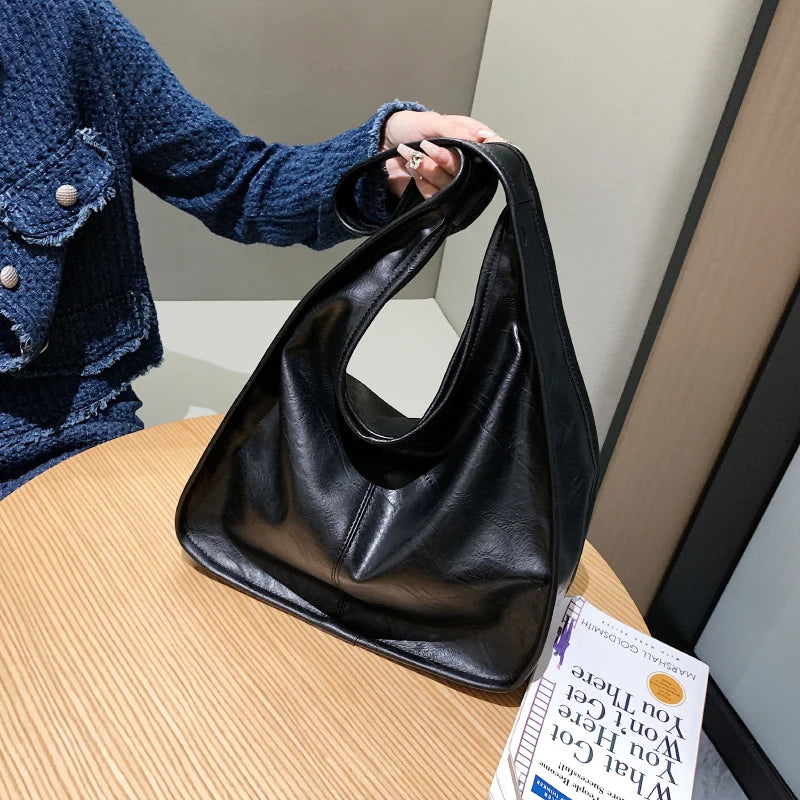 Vintage Large PU Leather Shoulder Side Bags for Women High Capacity Handbags