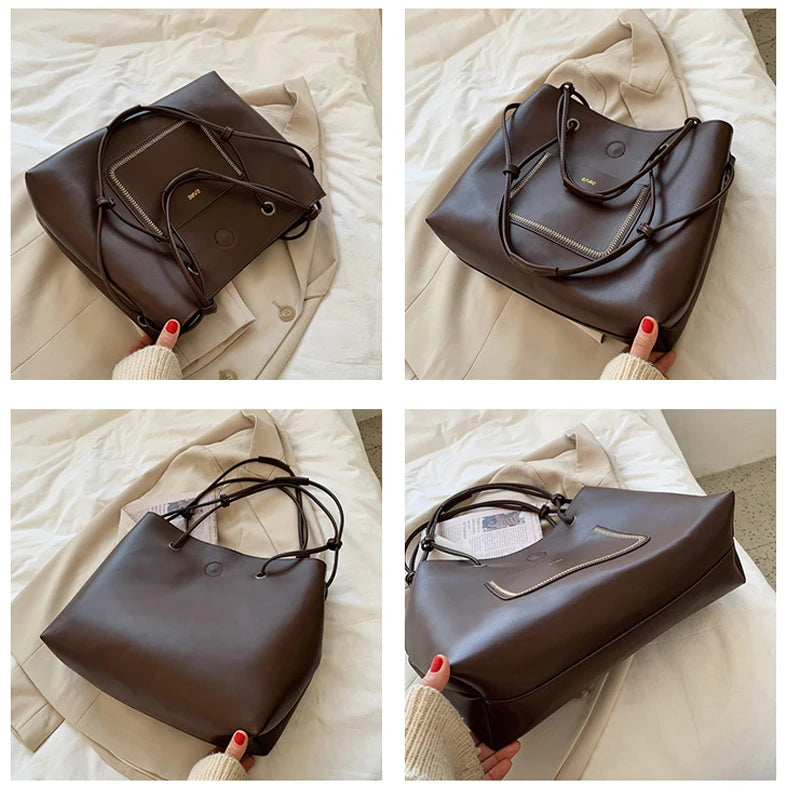Vintage Large Women Shoulder Messenger Bags Soft Leather Casual Shopper Bag Fema