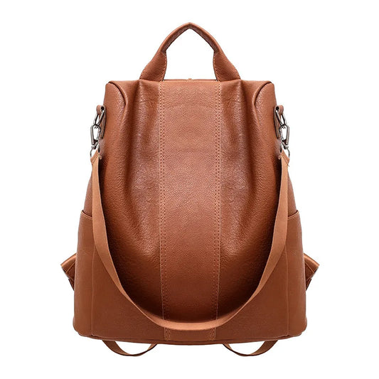 Vintage Leather Anti-Theft Backpack for Women School Business