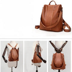 Vintage Leather Anti-Theft Backpack for Women School Business