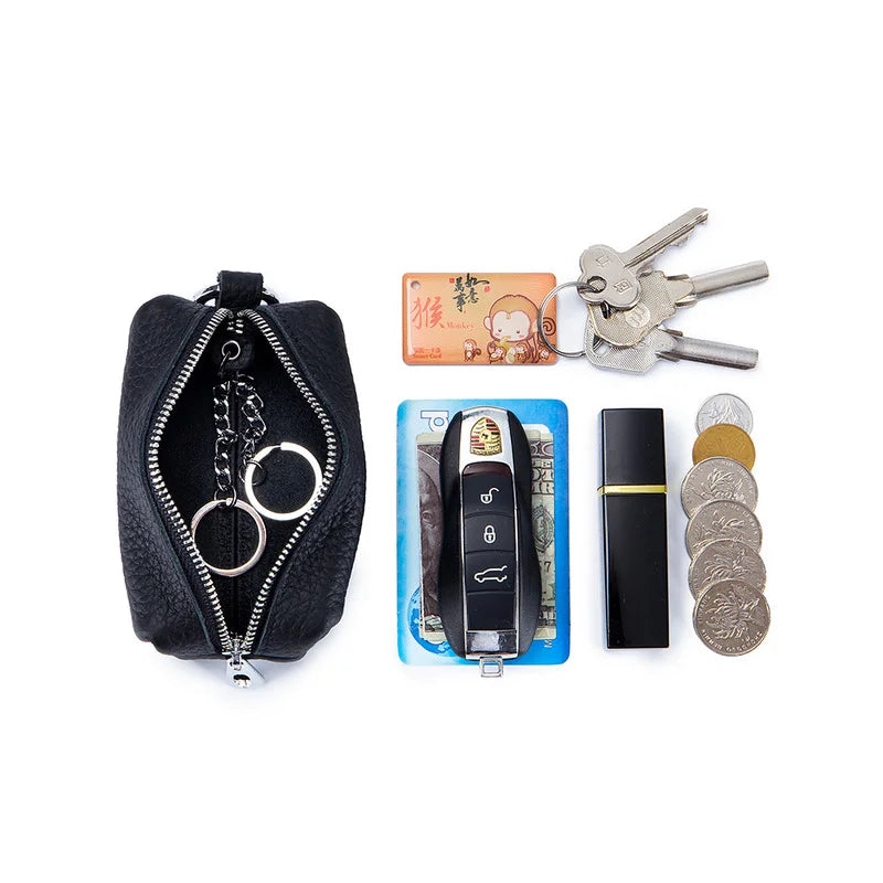 Vintage Leather Key Pouch Men Women Key Holder Zipper Wallet