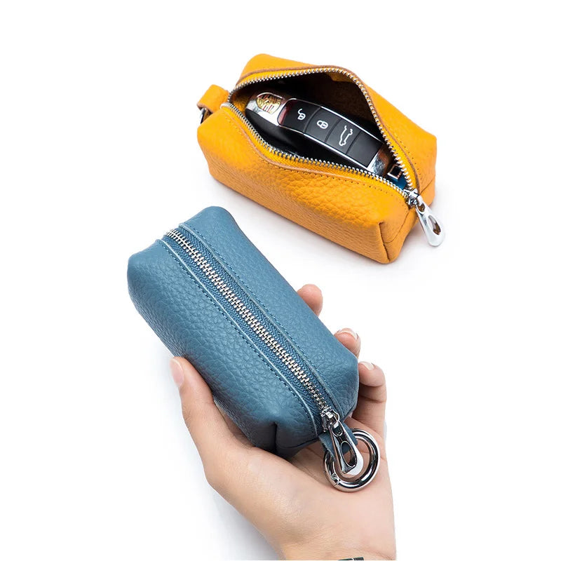 Vintage Leather Key Pouch Men Women Key Holder Zipper Wallet