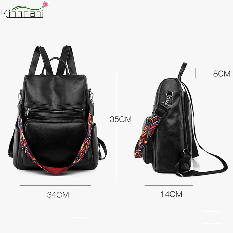 Vintage Leather Backpack Purse for Women High Female Bagpack Rucksack