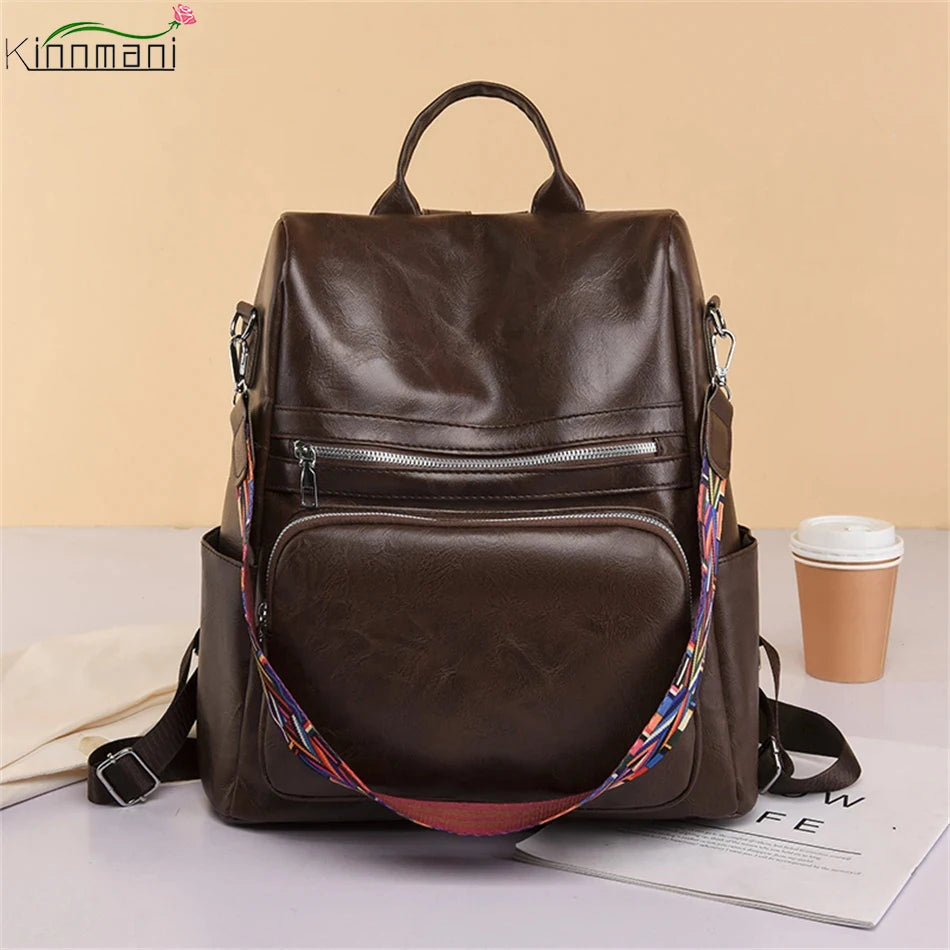 Vintage Leather Backpack Purse for Women High Female Bagpack Rucksack