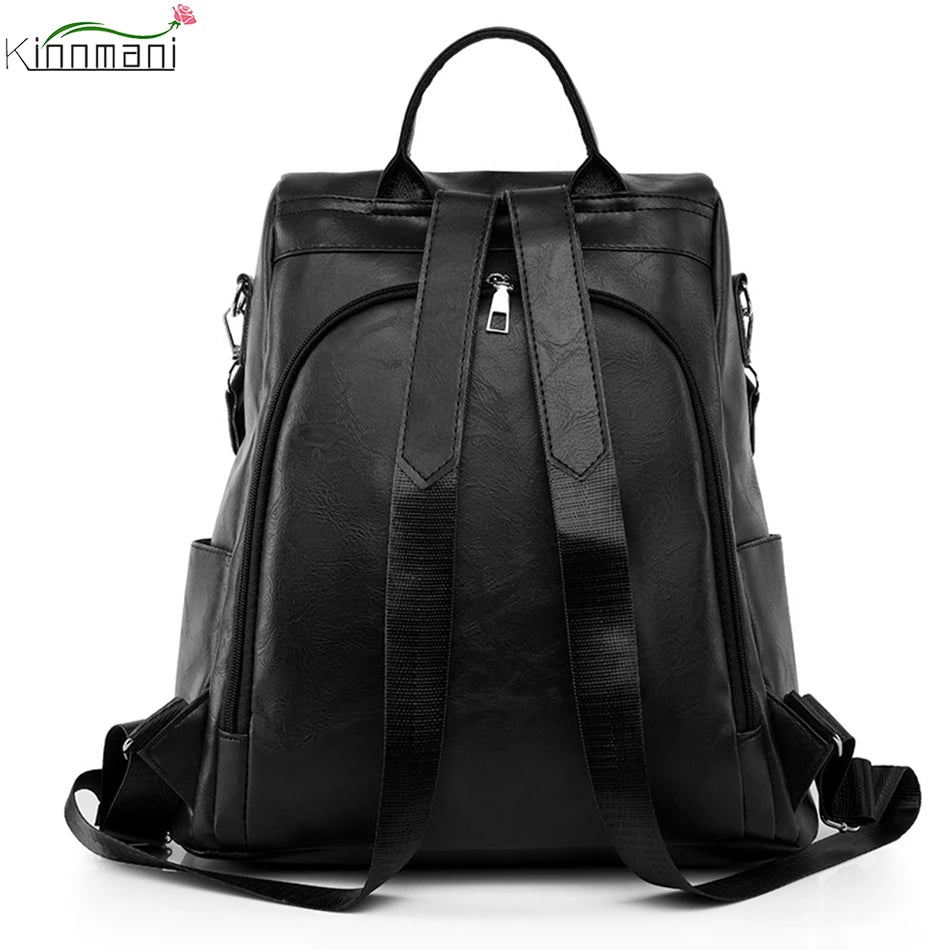 Vintage Leather Backpack Purse for Women High Female Bagpack Rucksack