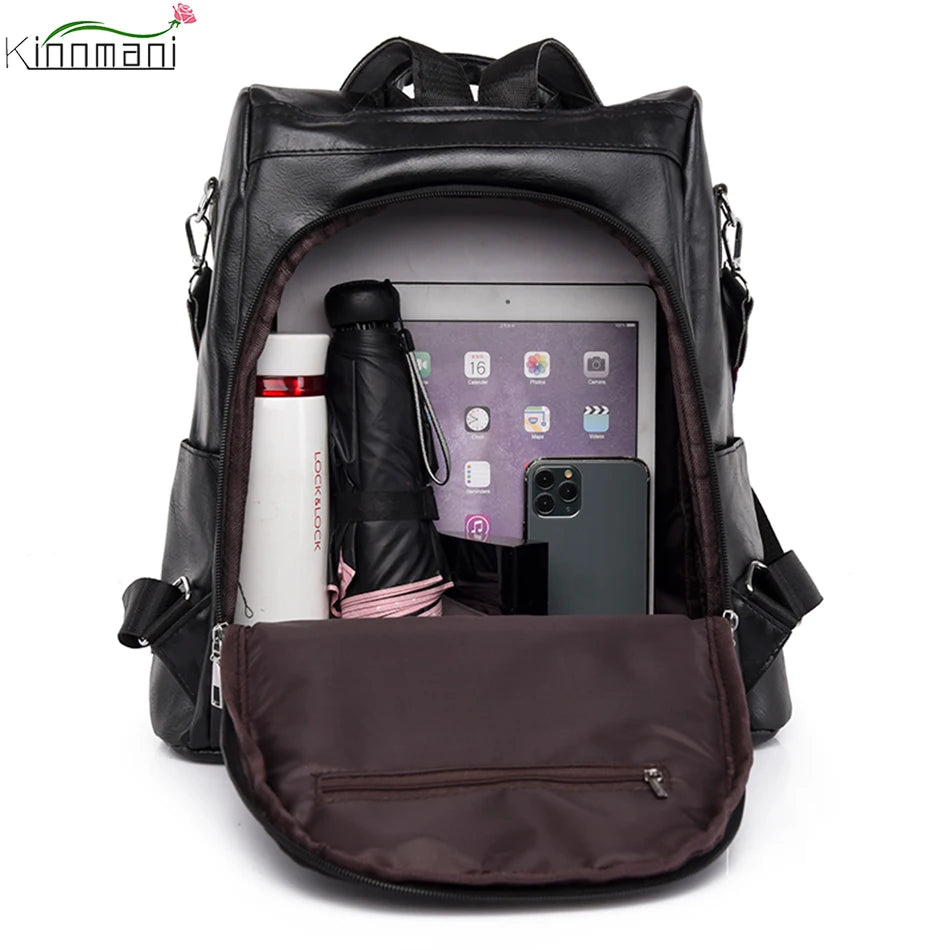 Vintage Leather Backpack Purse for Women High Female Bagpack Rucksack