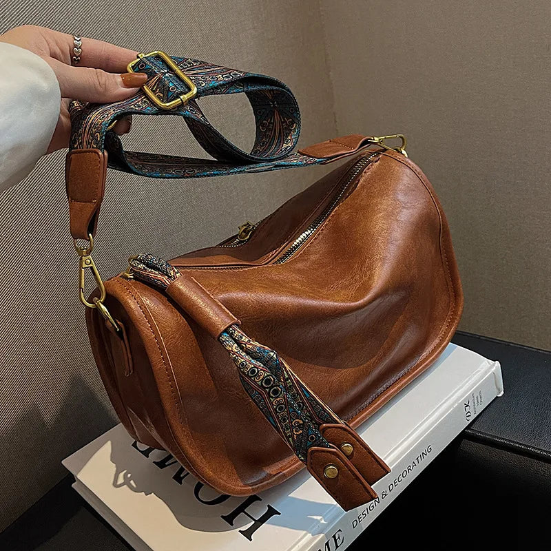 Vintage Leather Shoulder Bags For Women Pillow Bag Style Crossbody Handbag