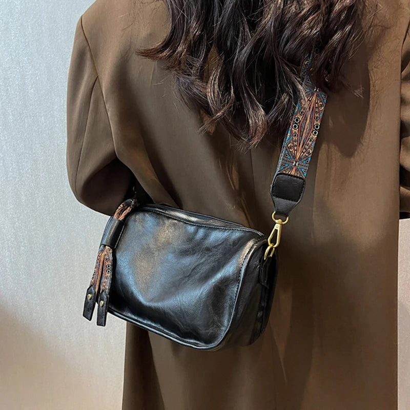 Vintage Leather Shoulder Bags For Women Pillow Bag Style Crossbody Handbag