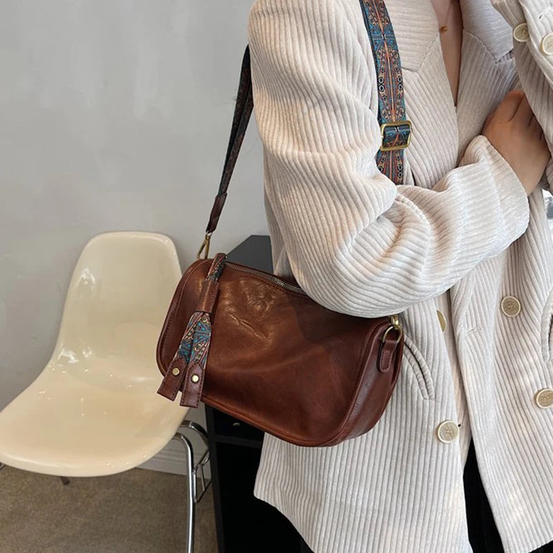 Vintage Leather Shoulder Bags For Women Pillow Bag Style Crossbody Handbag