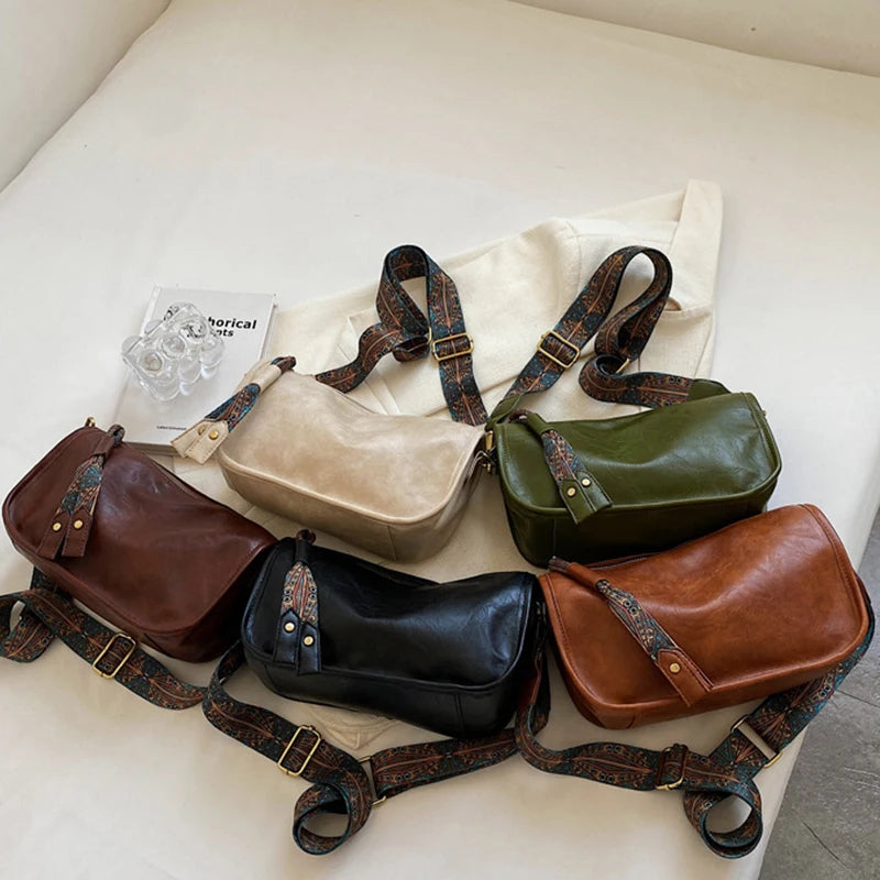 Vintage Leather Shoulder Bags For Women Pillow Bag Style Crossbody Handbag